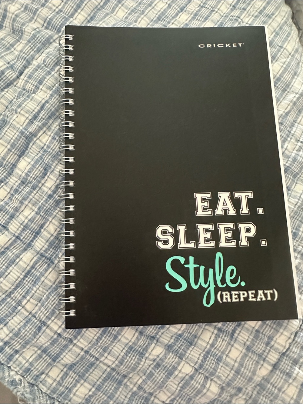 Appointment book~ Cricket Black Spiral appointment- "Eat. Sleep. Style."